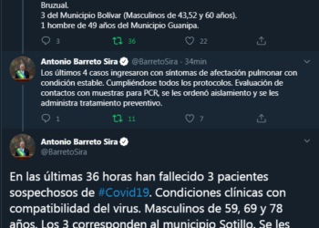Gobernador Barreto Sira confirma tres decesos por COVID-19 en Anzoátegui