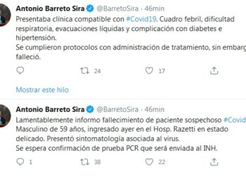 Barreto Sira anunció fallecimiento de un sospechoso de Covid-19 en Anzoátegui