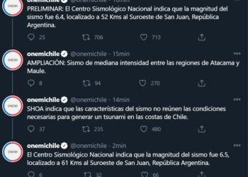 Sismo de magnitud 6.4 Richter sacudió Argentina y Chile la noche de este lunes