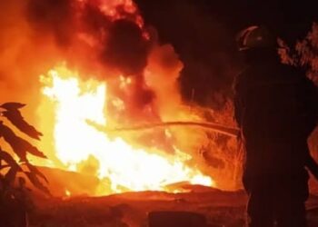 Bomberos  apagaron el fuego de un vehículo y un terreno