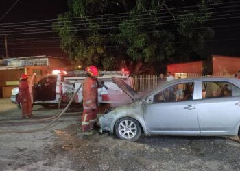 Efectivos bomberiles apagaron el fuego de un automóvil
