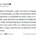 Trump confirma en sus redes que Nicolás Maduro y Cilia Flores han sido capturados
