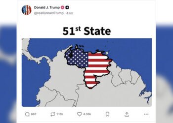 Trump comparte una imagen del mapa de Venezuela pintado con la bandera de Estados Unidos