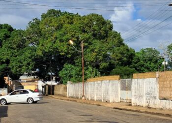 Solo una lámpara con luz tenue se mantiene activa iluminando apenas una parte de la zona
