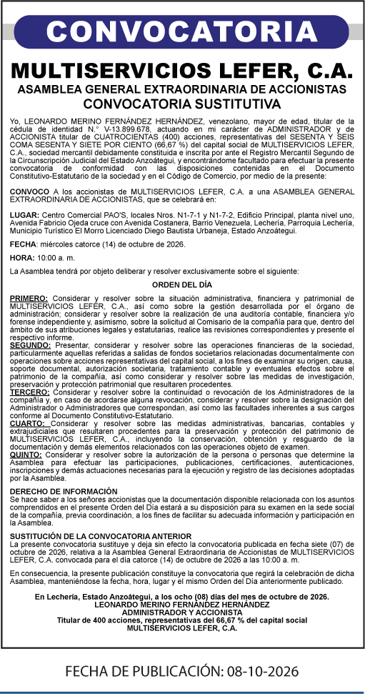 Convocatorias 8/10/26