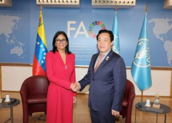 Delcy Rodríguez habla sobre seguridad alimentaria mundial con el director general de FAO